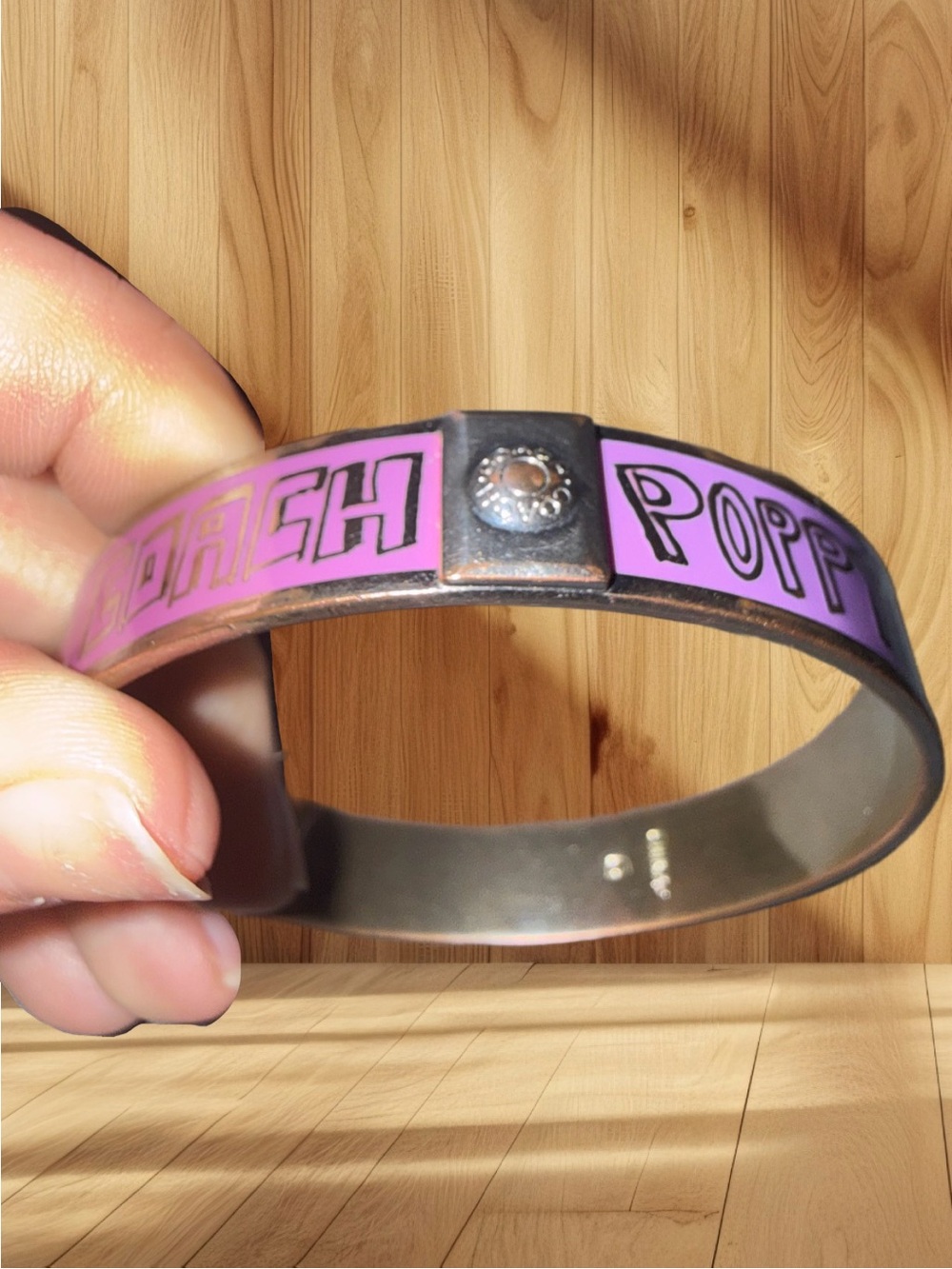 Coach Poppy Purple Enamel Logo Bangle Bracelet Y2K